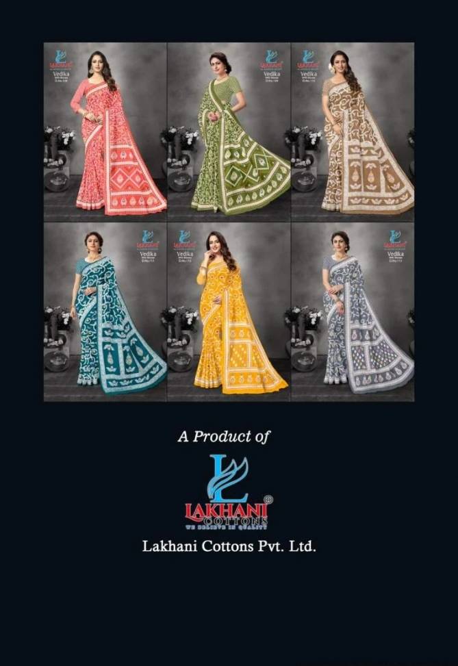 Vedika By Lakhani 108 To 113 Cotton Printed Sarees Wholesale Shop In Surat
